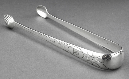 Irish Georgian Silver Bright Cut Sugar Tongs